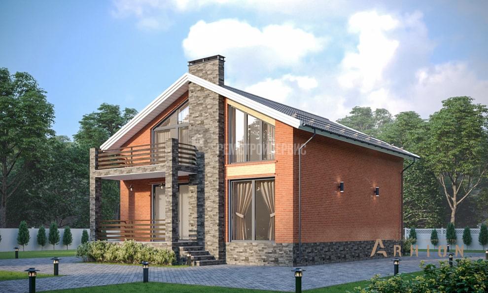 3. Проект одноэтажного дома в европейском стиле с двускатной кровлей, t-32-01, площадью - 155 кв c мансардой, терассой, балконом